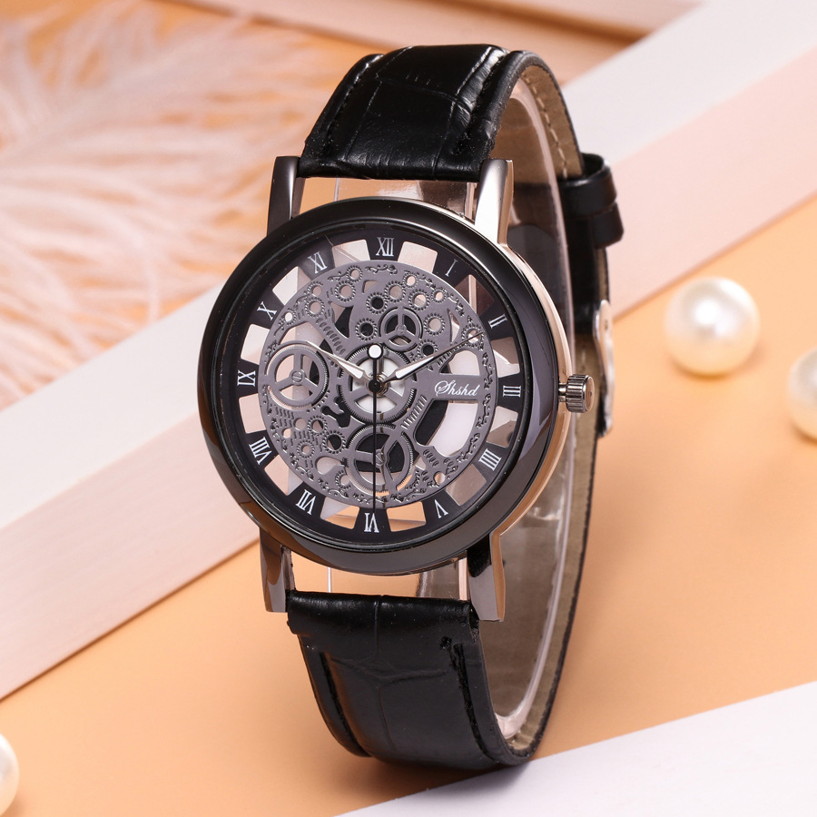 1071# Watch For Men PU Leather Band Hollowing out Analog Alloy Quartz Wrist Watches women Watch Clock