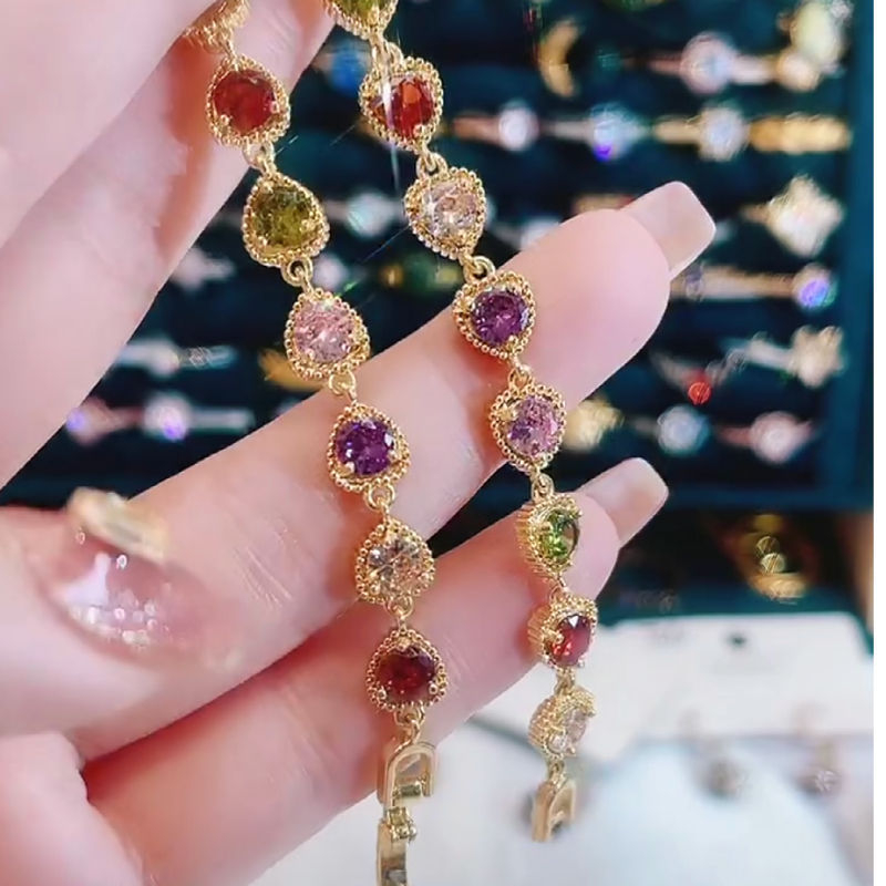 003 Colorful Rainbow Charm Zircon Beaded Bracelet For Women