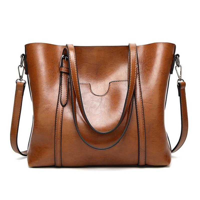 Women bag Oil wax Women's Leather Handbags Luxury Lady Hand Bags With Purse Pocket Women messenger bag Big Tote Sac Bolsos Mujer