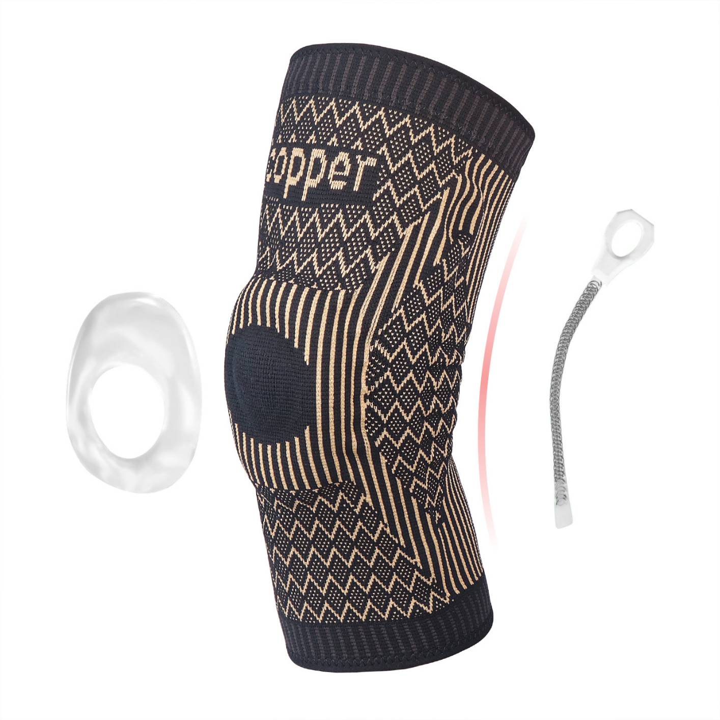 HJ071 1Pc Copper Knee Brace Stretch Knitted Breathable for Arthritis Pain and Knee Sleeve for Home Gym Workout and Outdoor Sports