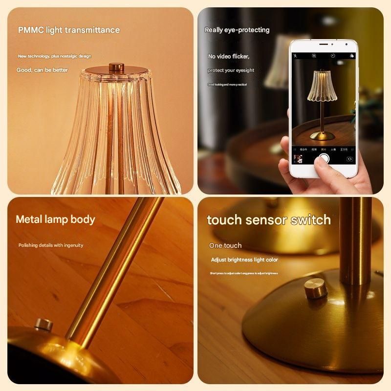 LED retro metal table lamp simple bedroom lamp bedside warm three-color atmosphere lamp USB charging night light