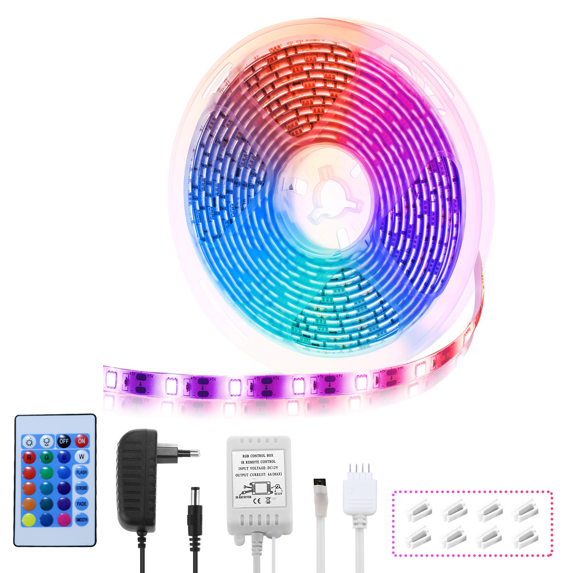 Tospino Led Strip Lights 5M 5050 RGB 150 LEDs Color Changing Lights Strip for Bedroom, Desk, Home Decoration, with 24 Key Remote and 12V Power Supply