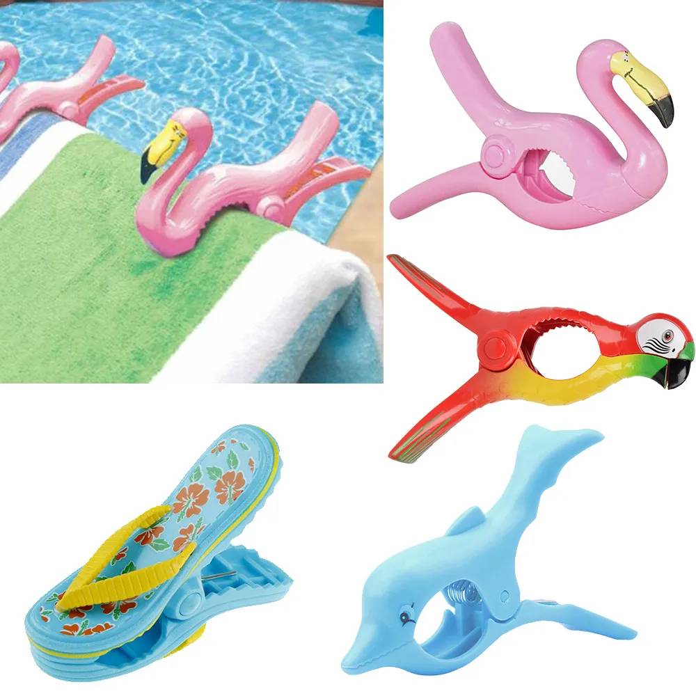 PZTC10 Windproof Towel Clip Plastic Replica Animal Clip Flamingos Dolphin Parrots Sun Chair Beach Clip Large Size Clothes Drying Clip