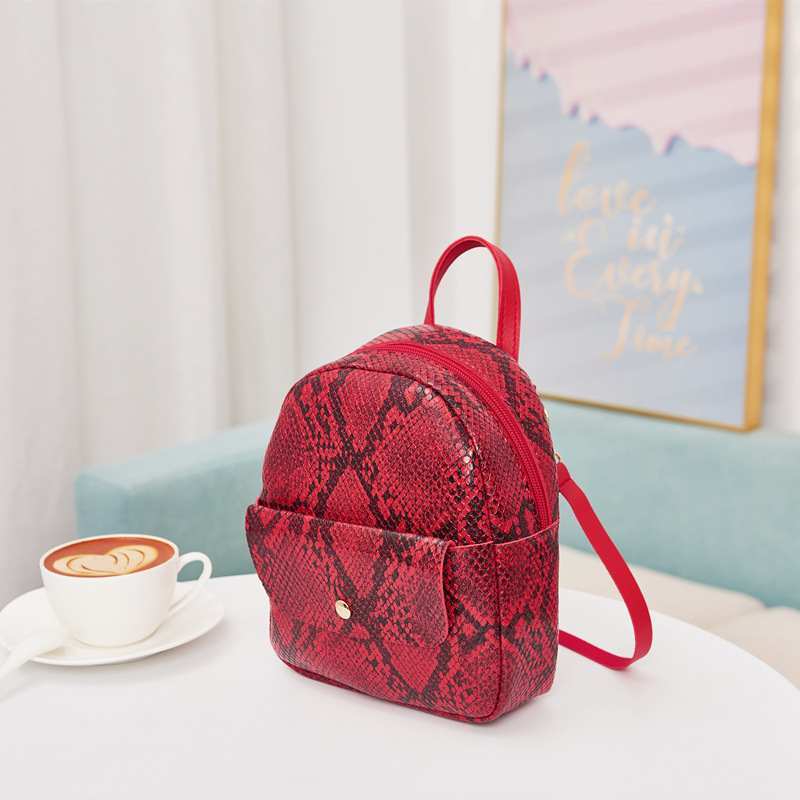 #818 women's snakeskin pattern print backpack PU leather backpack double layer casual girl bag