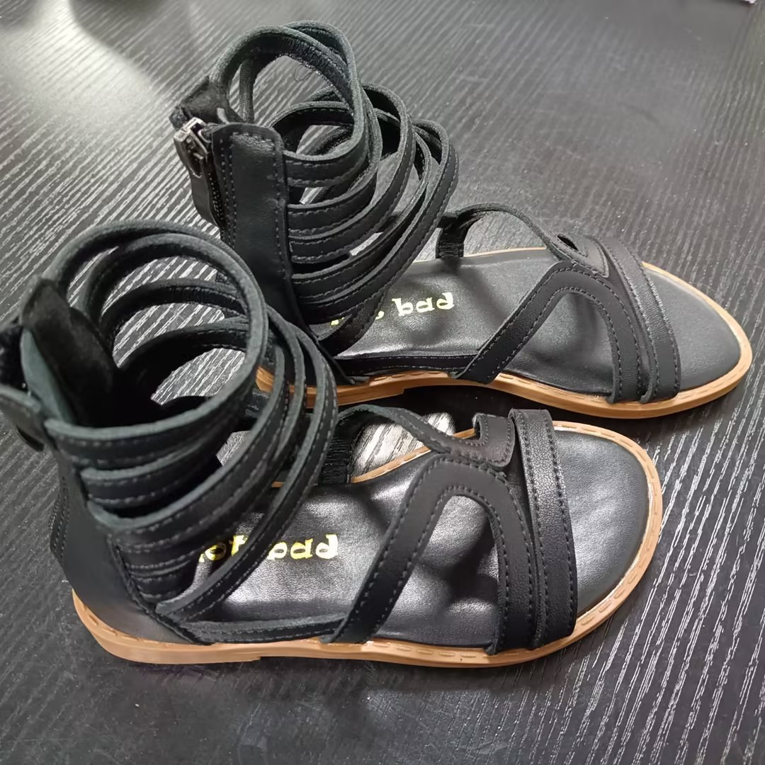 AK - 81 Kids Summer New Strap Sandals Fashion Little Girl High Tube Open-Toe SandalsBlack