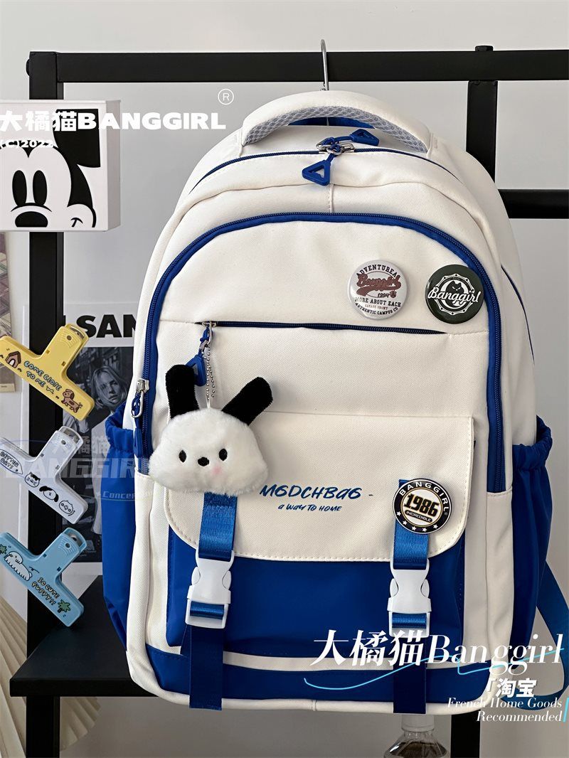 Japanese Ins workwear backpack for girls, high school students, middle school students, large capacity contrasting color backpacks, travel backpacks for boys
