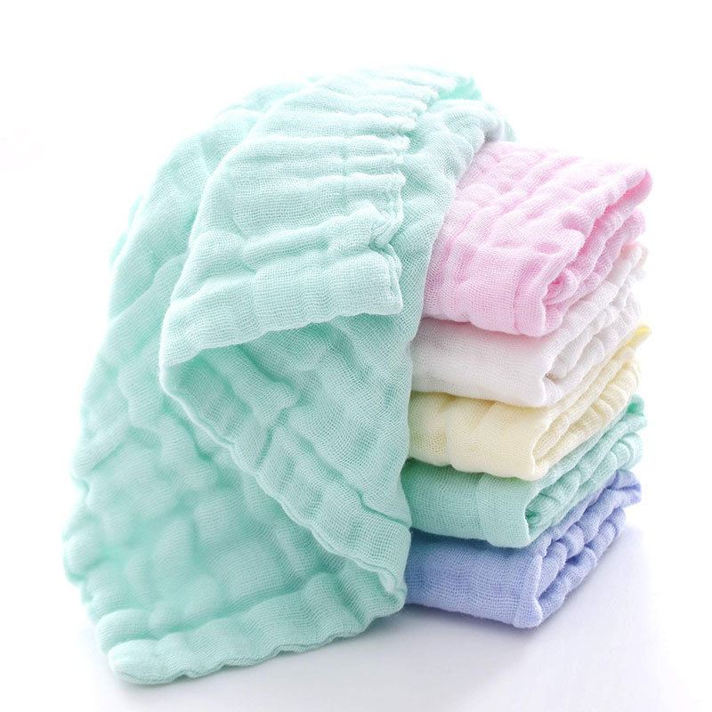 5pcs 6-Ply Ultra Soft Baby Handkerchief Newborn Infant Gauze Bath Shower Cloths Towels Bibs,100% Cotton 5 Colors