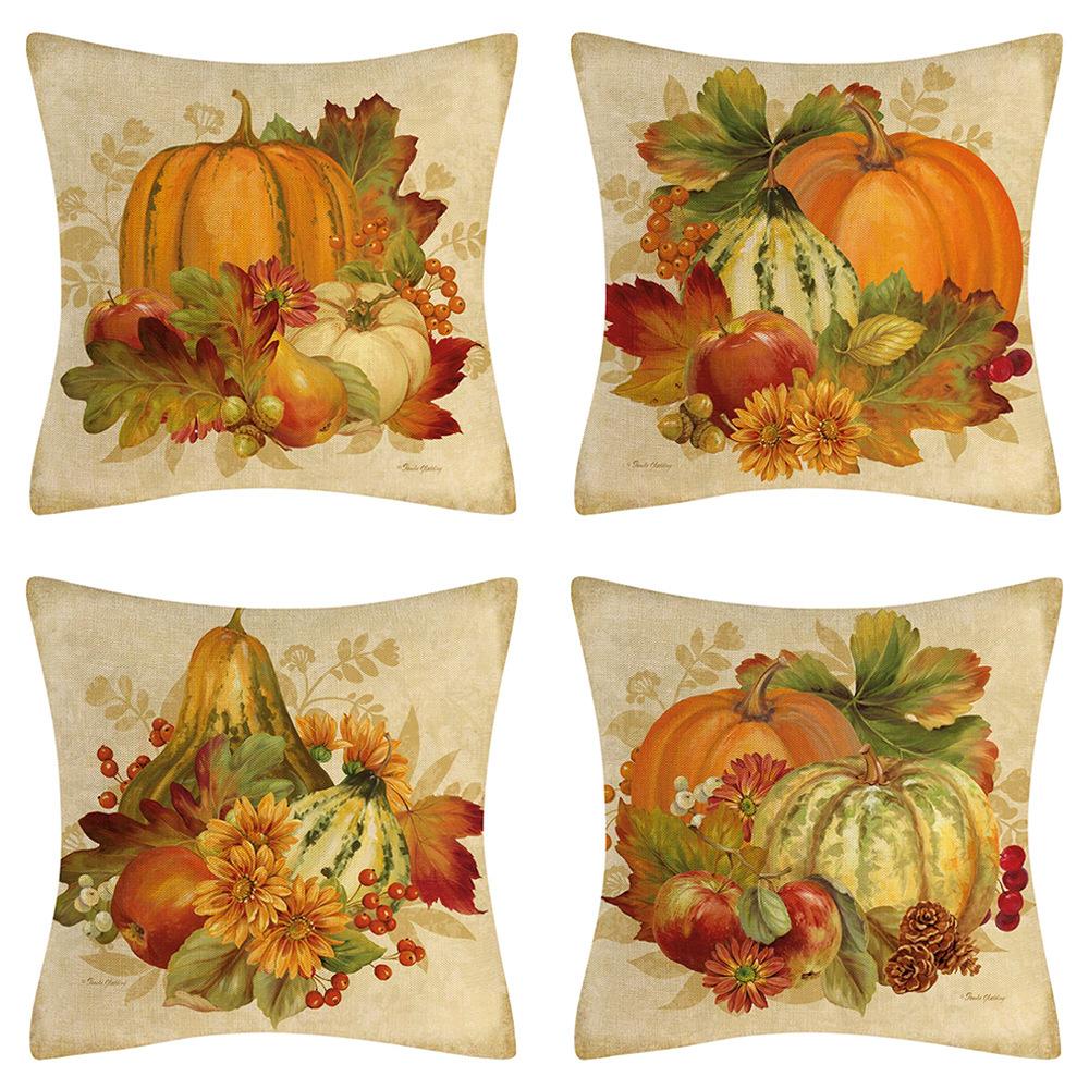 GTTI04 Fall Pillow Covers 45x45 CM Fall Thanksgiving Pumpkins Throw Pillows Covers Autumn Leaves Decorative Cushion Covers Outdoor Sofa Couch Pillow Cases Fall Halloween Decorations