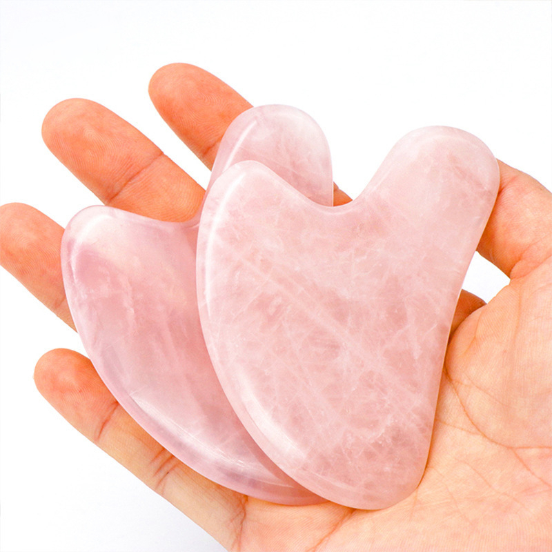 Natural Rose Quartz Stone Gua Sha Scraping Massage Tool, Healing Crystal Guasha Board Facial Massager Traditional Scraper Tool