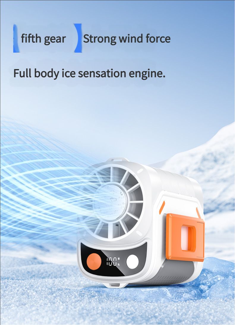 Portable belt air conditioning fan, rechargeable 3-in-1 semiconductor cooling hanging belt fan, equipped with 6000mAh battery and flashlight, three wind speeds, digital display, suitable for construction sites, outdoor, farms, fishing, camping