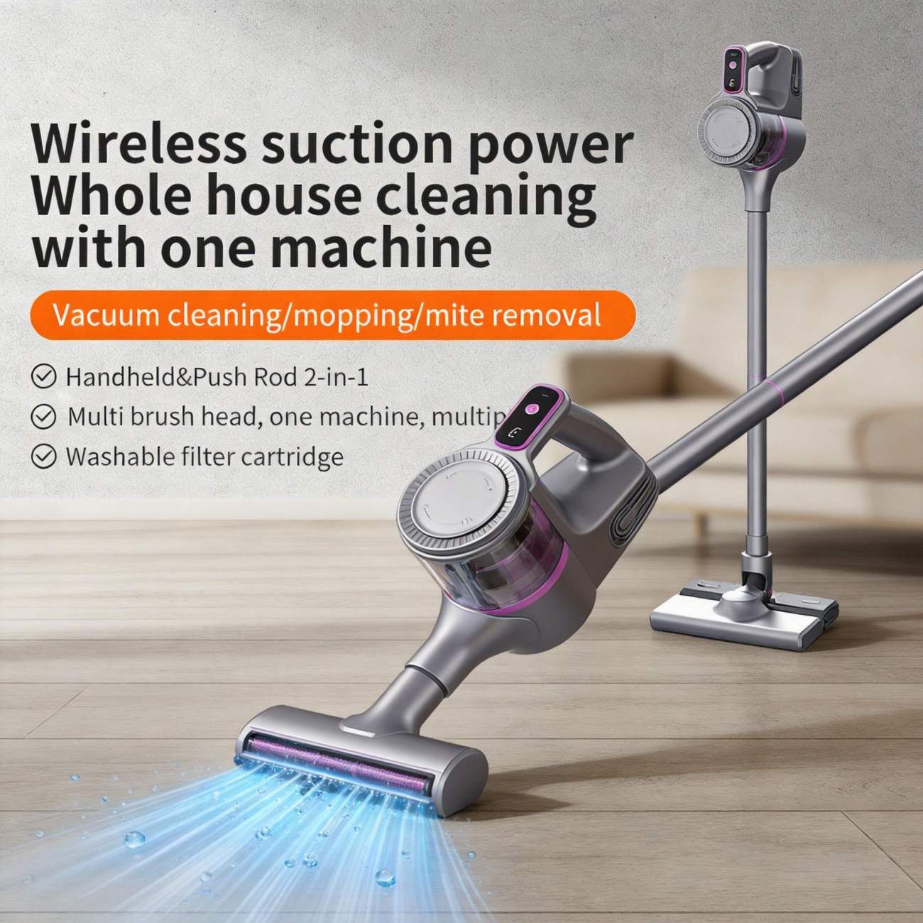 New Wireless Handheld Vacuum Cleaner, 2-in-1 Mop & Vacuum with Super Strong Suction