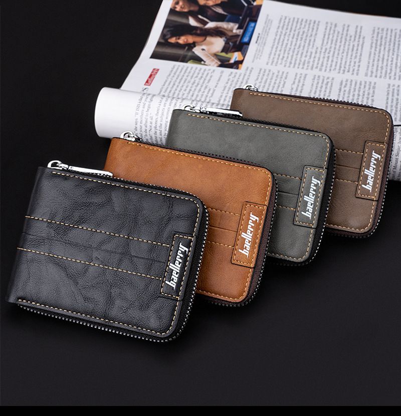 5105 Men's New Short Zipper Wallet Solid Color Durable Wallet