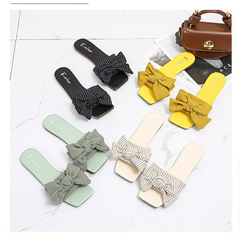 S-55 women's flat slippers cute girl beach sandals bow design elegant and cute