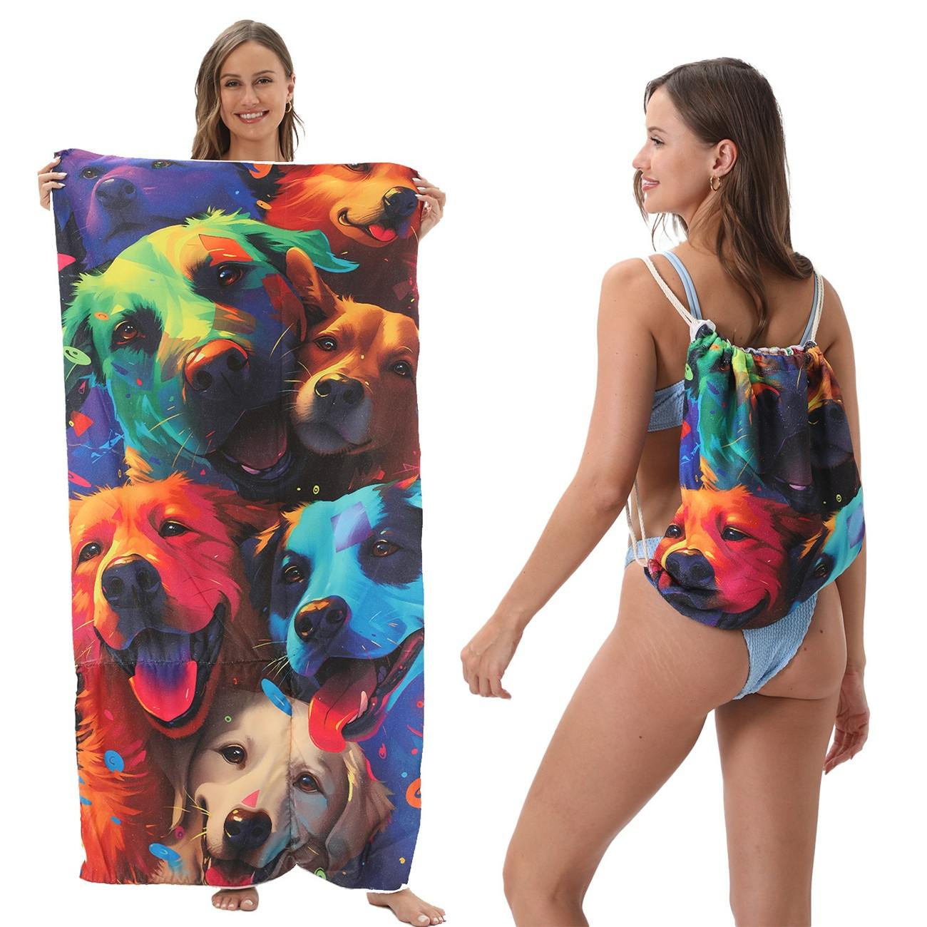 2 - in - 1 foldable beach towel, printed bath towel, all - in - one beach towel with a storage bag that can be folded and stored