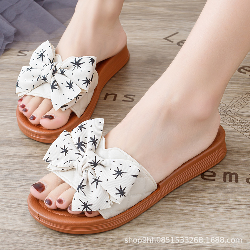 888-8 Women's Summer Lightweight and Comfortable Open Toe Sandals with Bow Knot Beach Flats