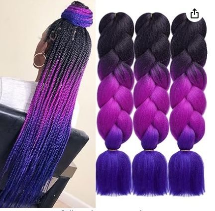 Obaasima Strands OS Ombre Braiding Hair 82" BY36 For African Braid And Rasta / Black / Purple / Blue