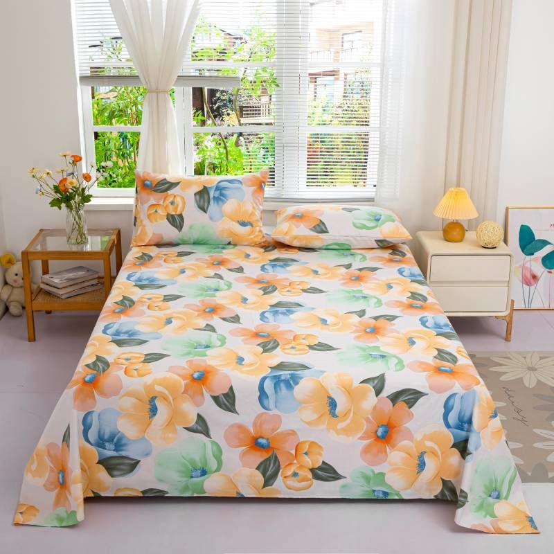 A-class raw cotton fine yarn printed pure cotton bed sheet 150*230cm，230*245cm，245*270cm ，pillowcase 48*74cm ，ventilate，colorfast high end