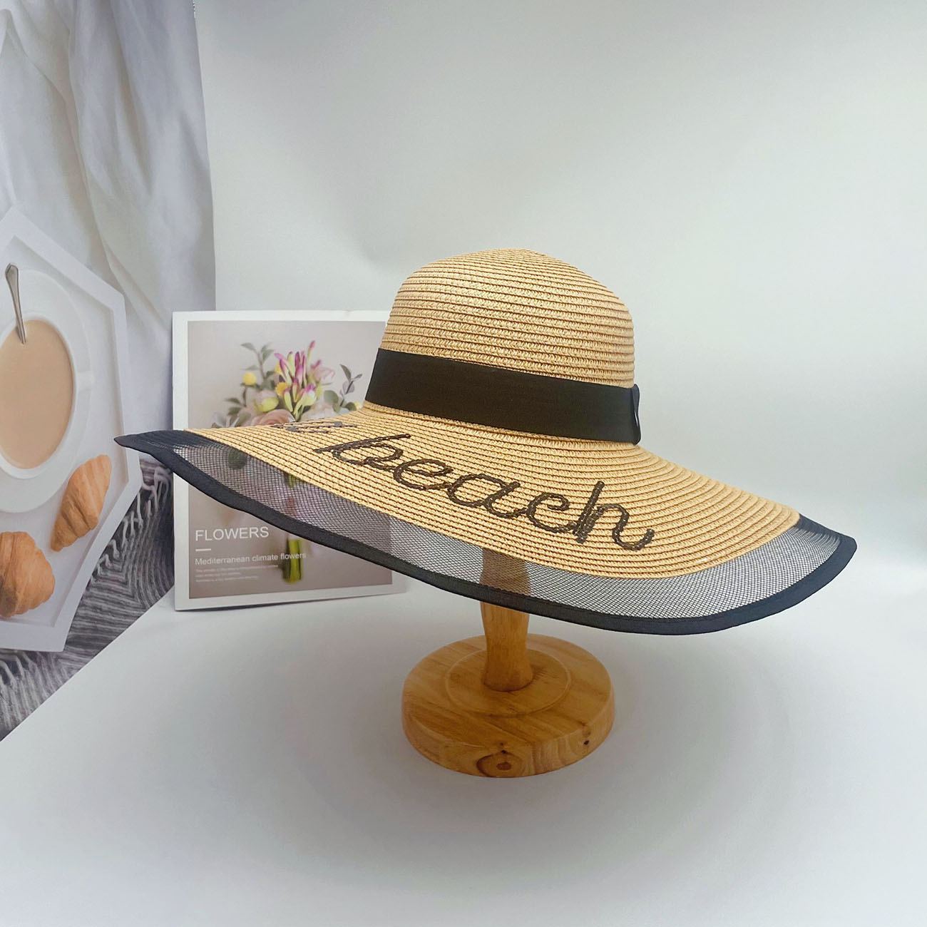 CM2300112 New Fashion Outdoor Wide Brim Women Beach Summer Sun Hat Sunscreen Lace Straw Hats