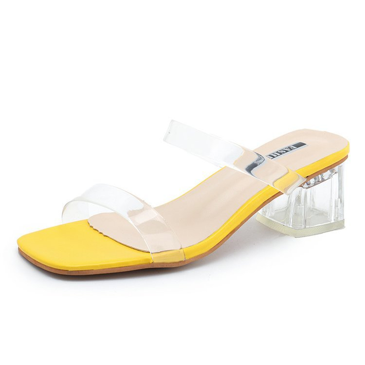 Women's Clear Strappy Heel Slide Mule Low Block Heel Sandal