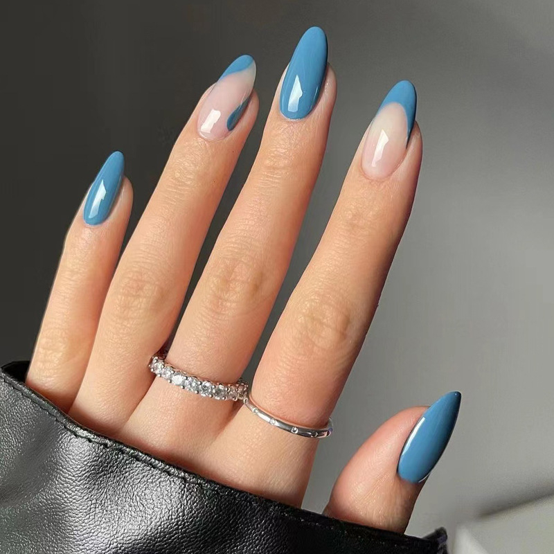 JP1506 24 Pcs Glossy Press on Nails, Medium Round French Fake Nails, Acrylics Full Cover False Nails for Women and Girls