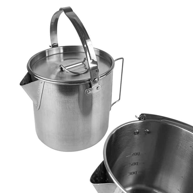 1.2L Outdoor Stainless Steel Kettle Climbing Teapot Portable Hanging Pot Cooker Coffee Picnic Pot Suitable for 2-3 People