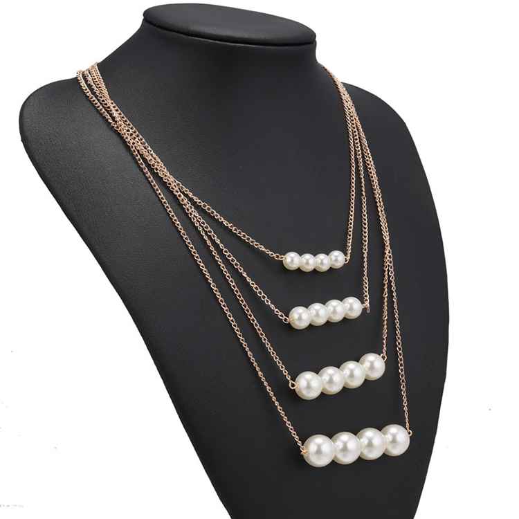 Multi Layer Pearl Necklace Clavicle Chain Gold 1Pcs/Box