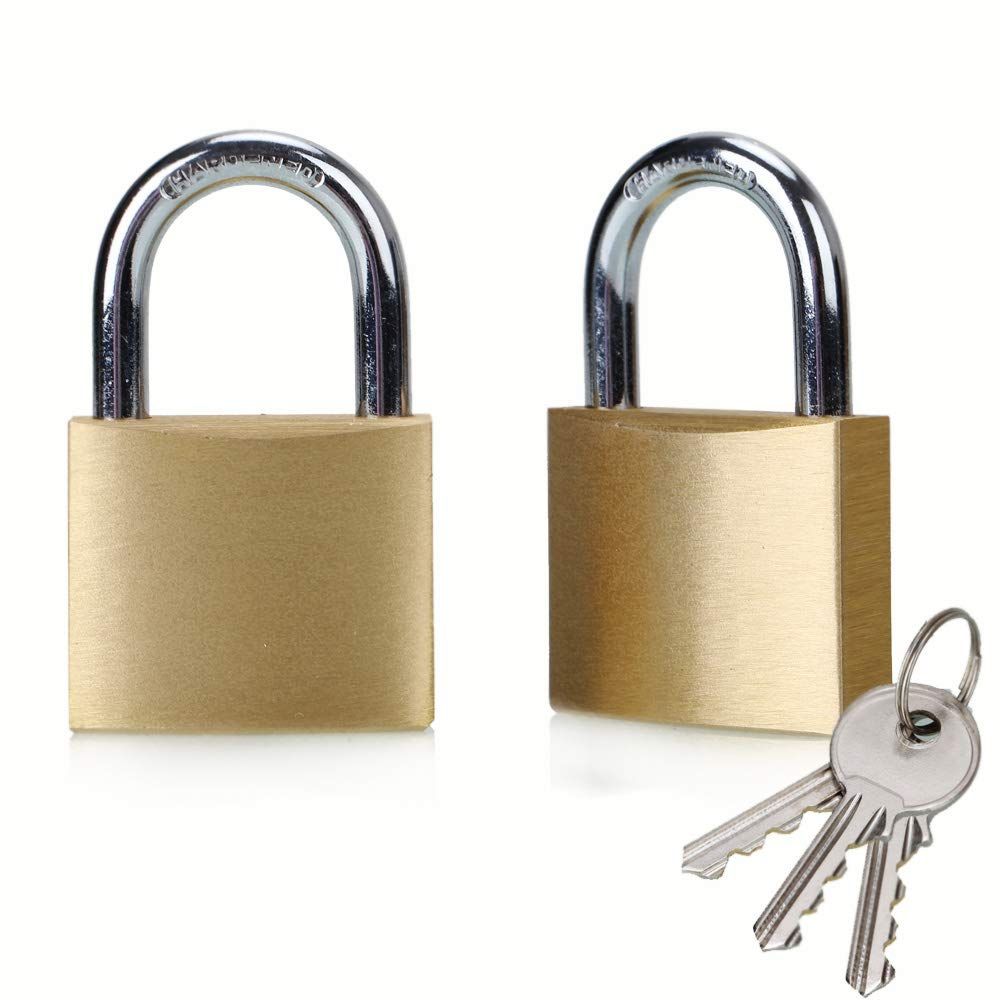 Solid Brass Padlock with Key Wide Lock Body, Small Keyed Padlock for Sheds, Storage Unit School Gym Locker, Fence, Toolbox, Hasp Storage