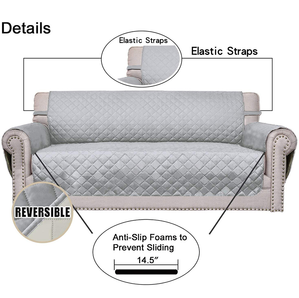 Sofa Slipcover Reversible Sofa Cover Water Resistant Couch Cover with Foam Sticks Elastic Straps Furniture Protector for Pets Kids Children Dog Cat