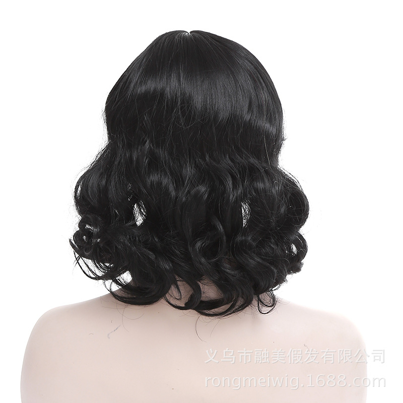 RM3530 Short Bob Lace Front Wigs Glueless Natural Wave Synthetic Heat Resistant Fiber Hair Wig For Black Women 16 Inches Black Wavy Shoulder Length Wigs