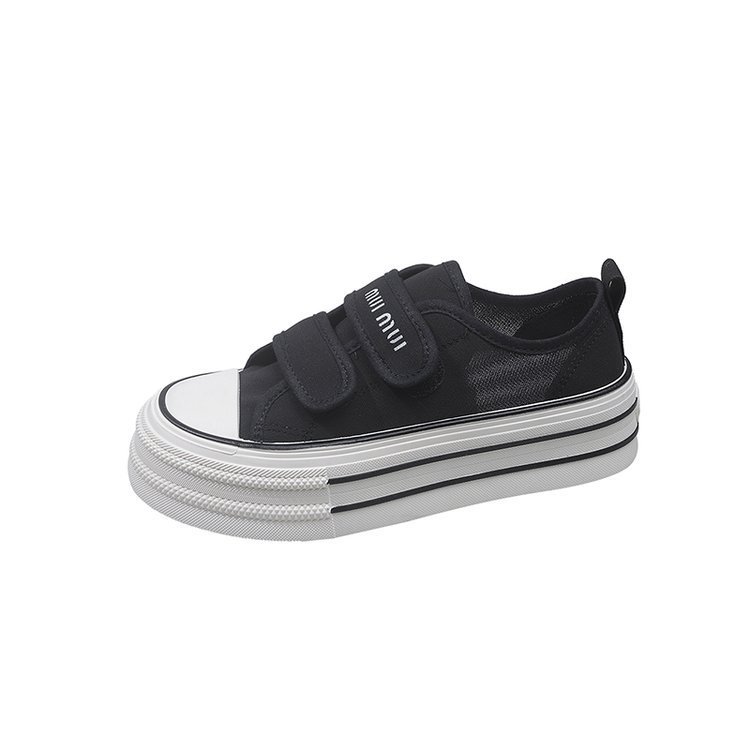New Velcro canvas shoes for women in summer 2025, solid color thick-soled white white sneakers, school-style running casual shoes2