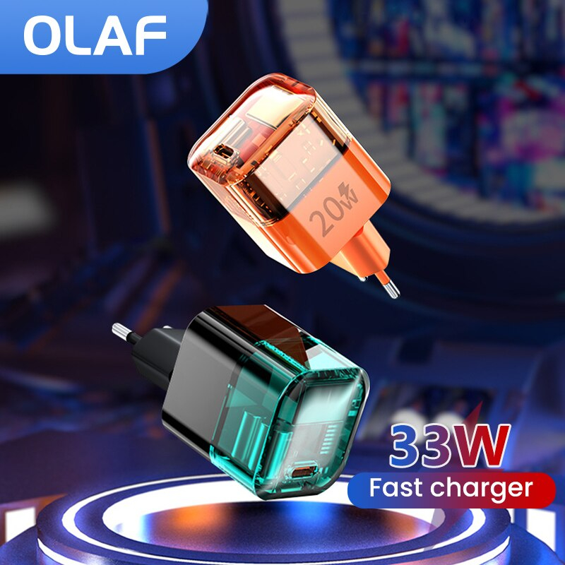 PD-A31 Olaf GaN 20W Type-C PD Fast Charger Adapter Ransparent Quick Charging For iPhone 12 11 13 14 Pro Max Type C PD3.0 QC3.0