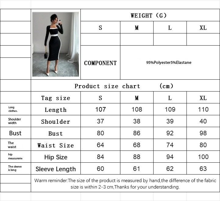 Women's patchwork contrasting mid length skirt sexy hip hugging long sleeved dress