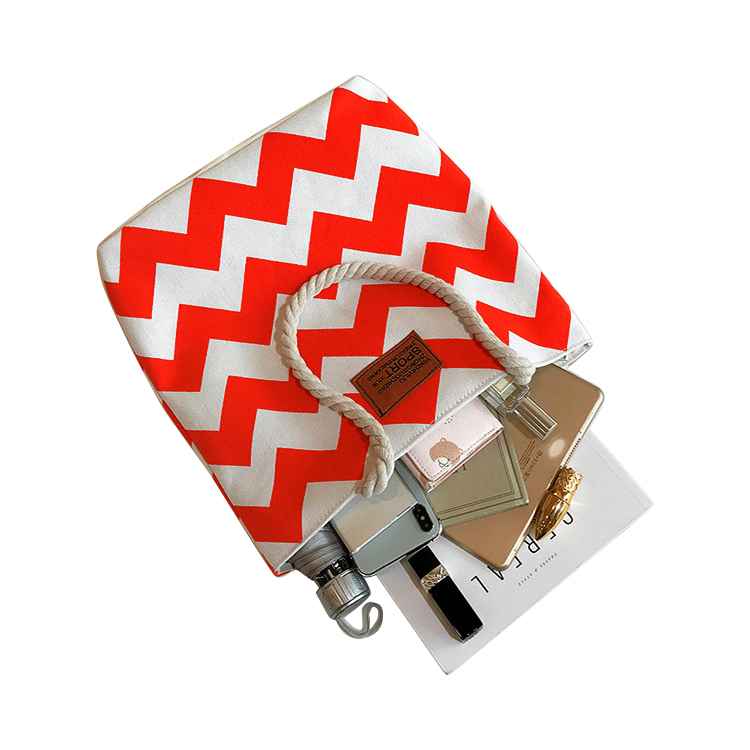 Tospino Women Wave Stripe Canvas Large Capacity Shoulder Bag Totes Shopping Handbag