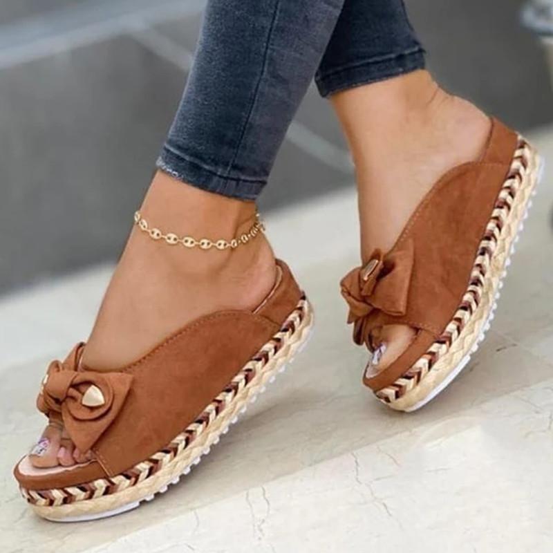 A926 Women's New Summer Bow Slippers Thick Sole Casual Slippers