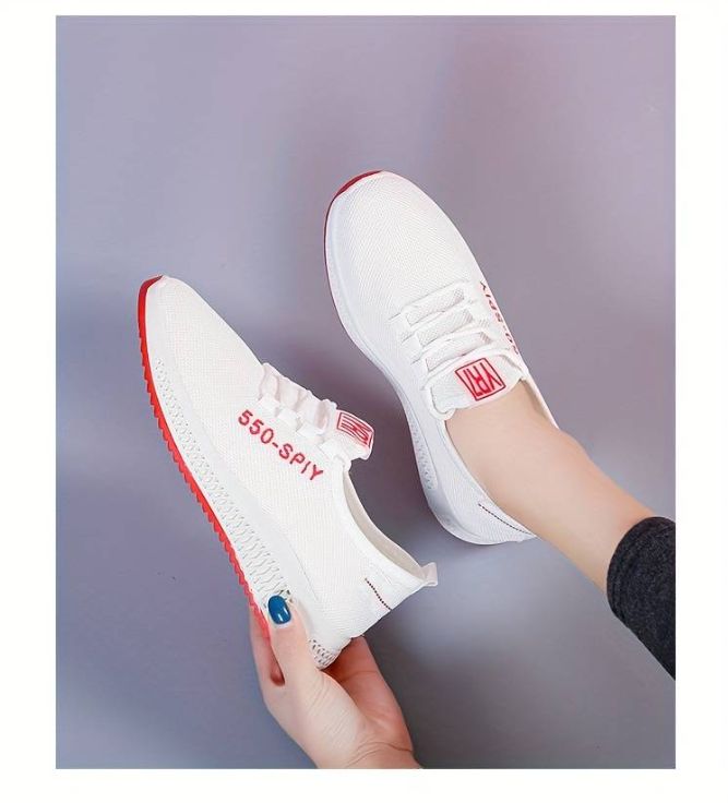 Women's Solid Color Knitted Sneakers, Lace Up Soft Sole Flat Non-slip Shoes, Lightweight Low-top Walking Shoes