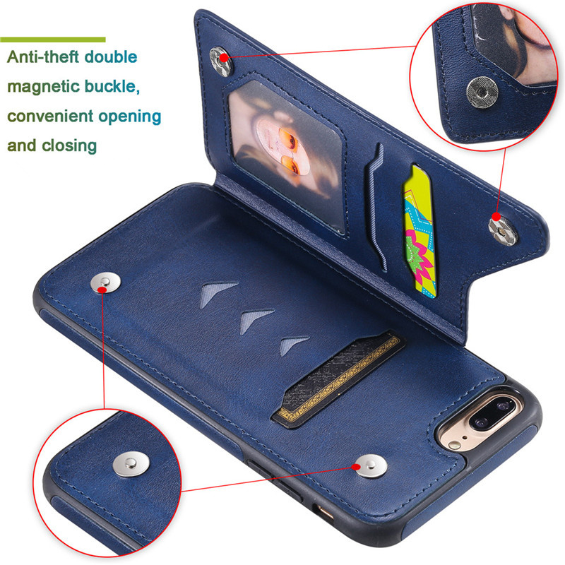 Pure Color Phone Case For iPhone 7 Plus iPhone 8 Plus 5.5 inch PU Leather Wallet Phone Cover with Card Pockets Kickstand