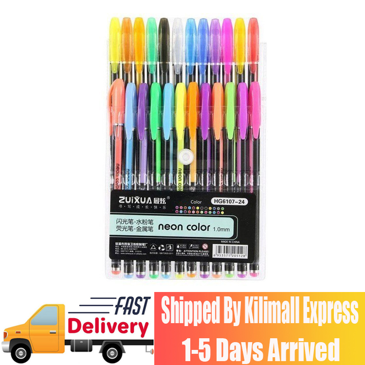 24Pcs Waterproof Ballpoint Highlighter Color gel Glitter Metallic pens Coloring Painting Drawing