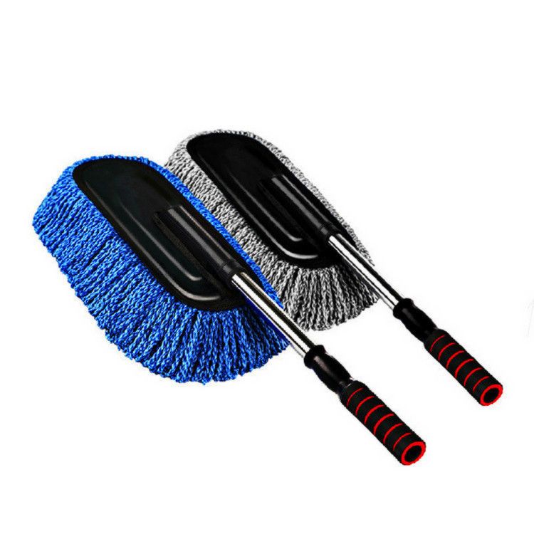 Car Wash Brush with Long Handle and Car Wash Brush Microfiber Car Cleaning Brush Kit for Car RV Truck Cleaning 1 Chenille Scratch-Free Replacement Head with Aluminum Alloy Pole (Blue and Grey)