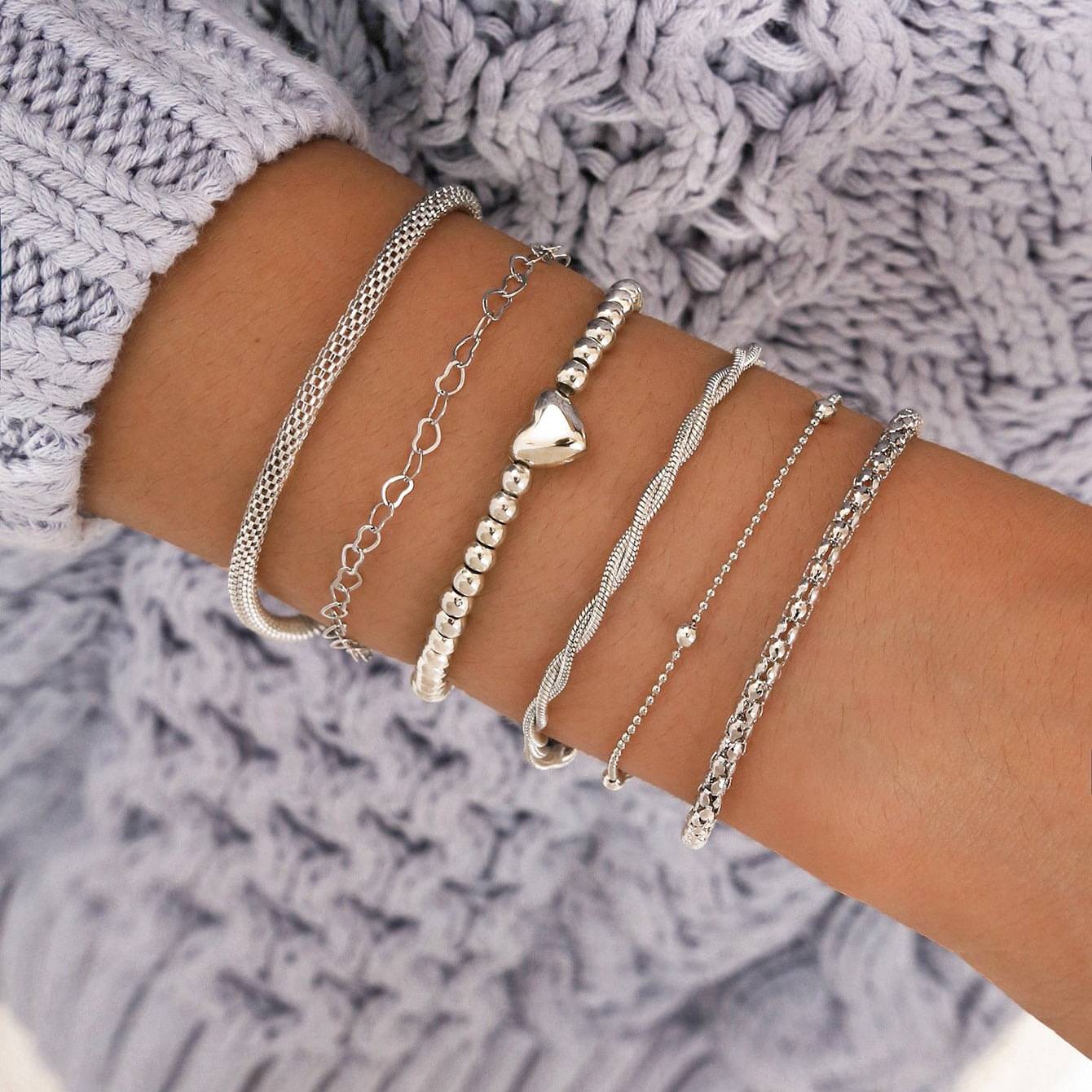 sku6649 women's heart bracelet adjustable hip hop bohemian girl bracelet 6pcs/set