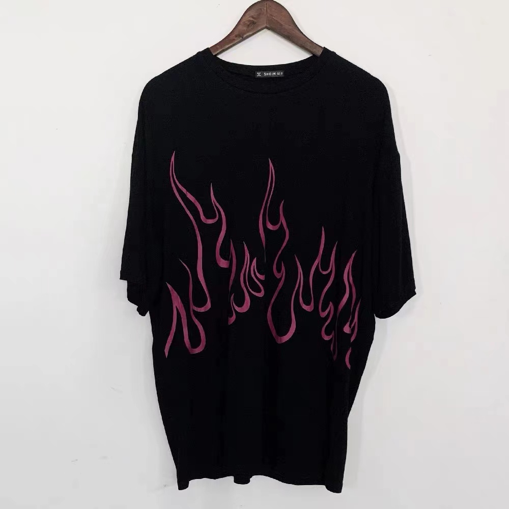 DX034# Men Flame Pattern Print Tee T-Shirt