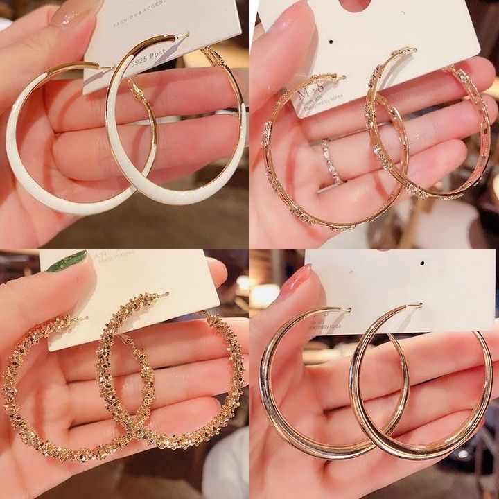 AUNONT Large circle earrings net red drip glaze plain circle earrings female French light luxury temperament senior sense of circle earrings