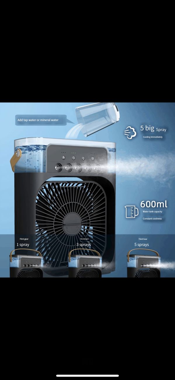 Air Conditioner USB Power Supply Desktop Misting Fan Air Conditioner Humidifier Cooling Fan with Night Light 650ml Water Tank，Night light, 650ml water tank