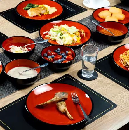  Classic Design Unbreakable Eco-Friendly Dinner Plate Set Modern Design Red Black Platter for Party Kitchen Restaurant Hotel