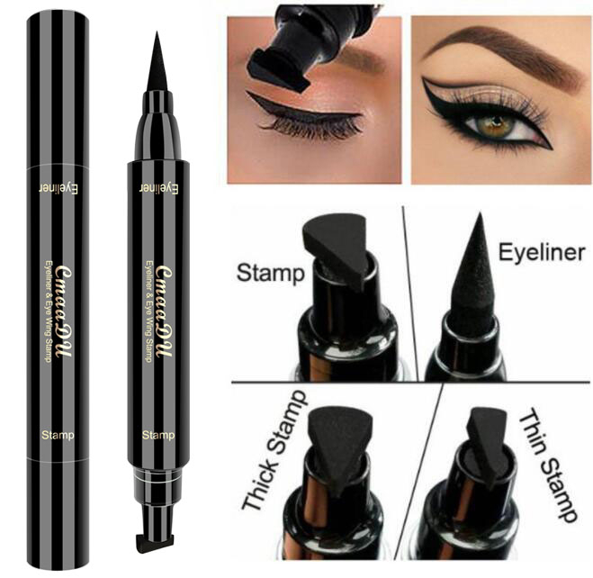 CmaaDu 2 In 1 Liquid Eyeliner Stamp Pen Eye Liner Pencil Waterproof Long-lasting Eye Makeup