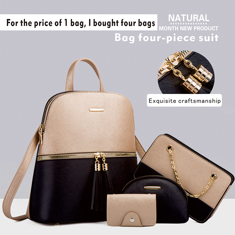 
The New Backpack Four-piece Multi-piece Backpack PU Material （Backpack/Shoulder Bag/Waist Bag/Card Bag）