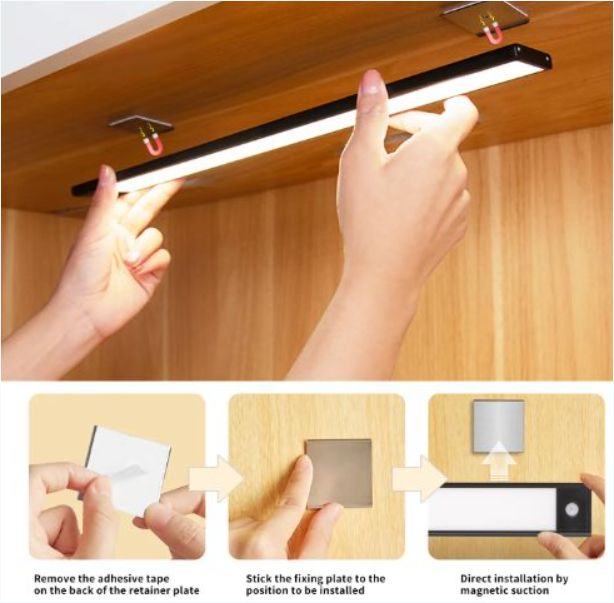 2 pack Rechargeable powered motion sensor stick on for closet stair lights, wireless induction lamp cabinet door light
