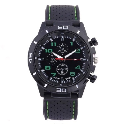 Popular fashion sports men's watch, car line strap, silicone student watchGreen