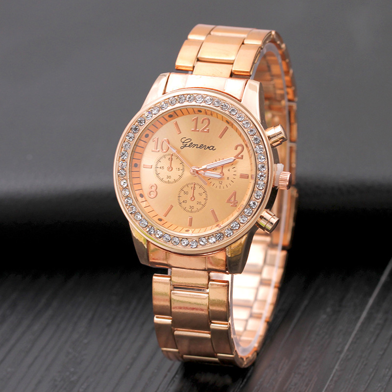 GD043 New Women Stainless Steel Quartz Watch Shiny Crystal Casual Watches