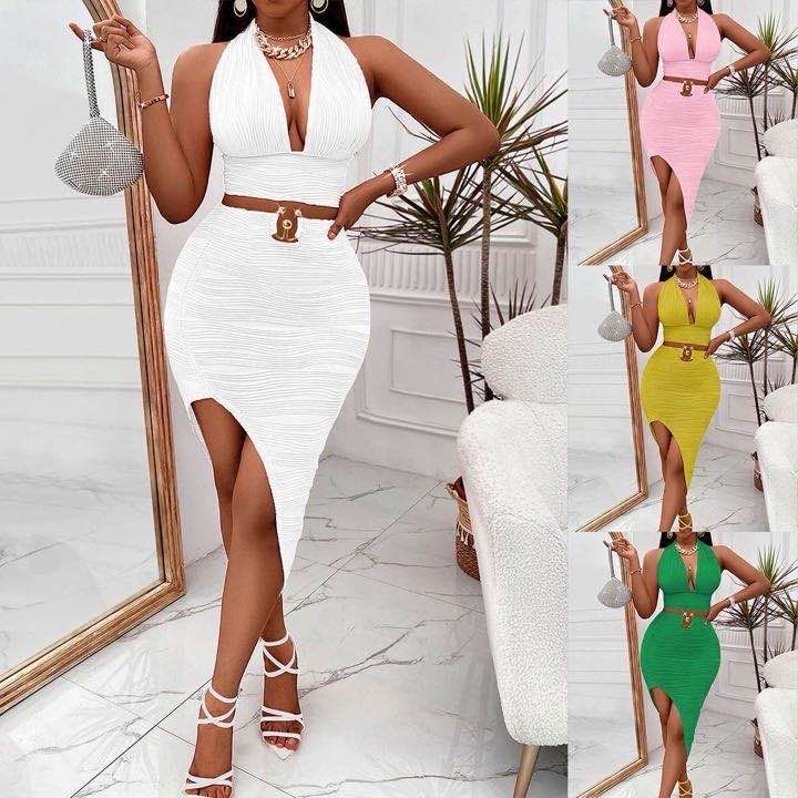 New Women's Casual Fashion Halterneck Sleeveless Sexy Hottie Suit Dress