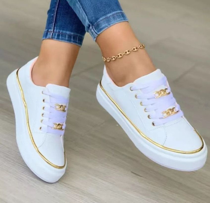Large-size Europe and the United States thick sole chain sports wind low-top single shoes for women leather front lace-up set feet casual single shoes 2097